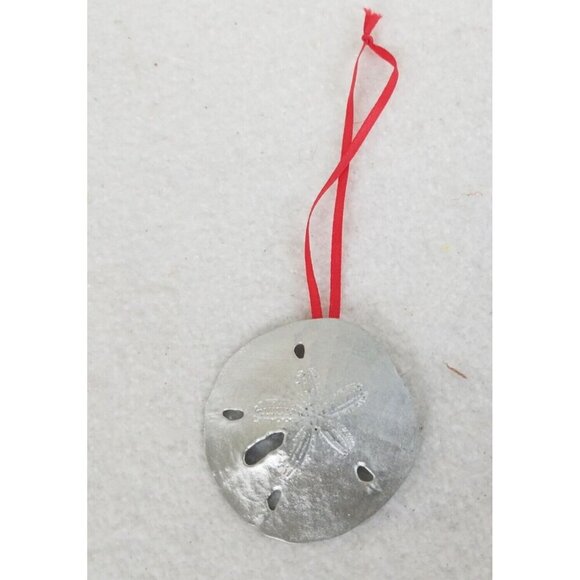 Sand Dollar Ornament Metal holiday Christmas Beach seaside nautical Silver - Picture 2 of 6